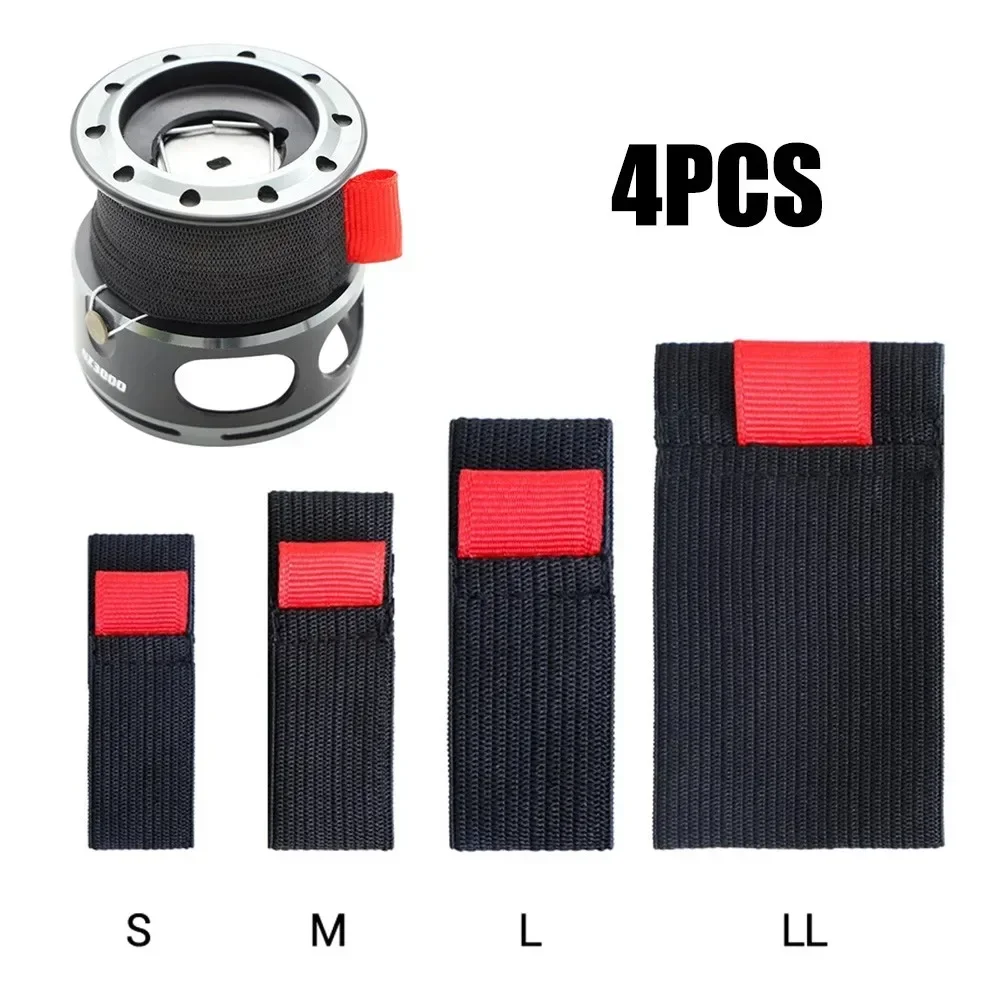Mesh Coil Strip - 4 個弾性釣りスプールベルトリール保護ベルトバンドポールホルダーファスナーホイールアクセサリー釣りツール新