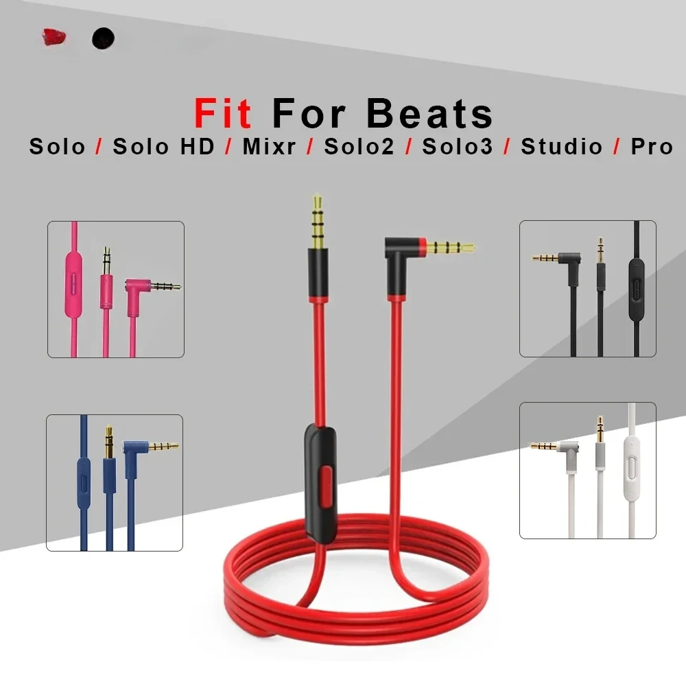 Beats Headphone Studio Pro - 交換用オーディオケーブルコードワイヤー、インラインマイクとコントロール付き、Beats by Dr Dre ヘッドフォン Solo/Studio/Pro/Detox用