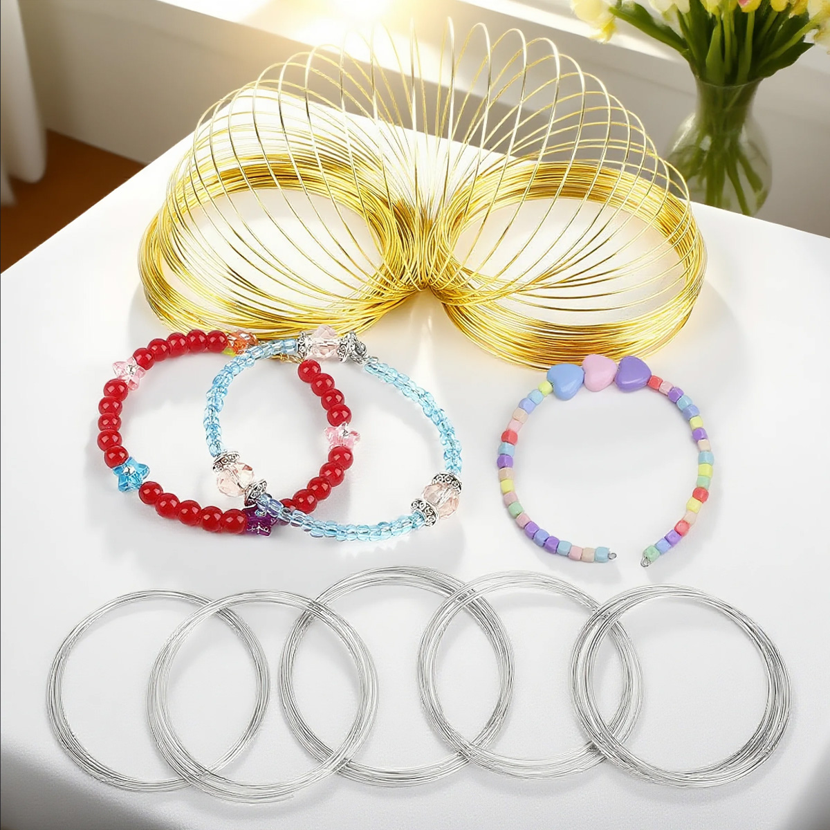 Coil Building Kit - 0.6mm ステンレス メモリーワイヤー コイル 100ループ ブレスレット