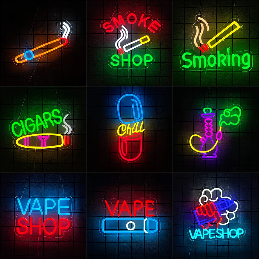 Vaping Shop - USB明るいLED広告ディスプレイ（喫煙所、電子タバコ店用）ネオンサイン（バー、喫煙具店、男性用洞窟装飾用）