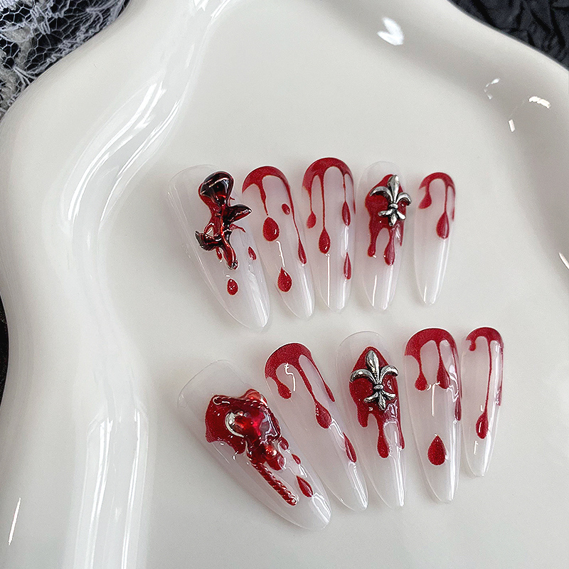 10個入りロングアーモンド型プレスオンネイル、クリアベース、 - Drip Tip Resin のレビューと価格