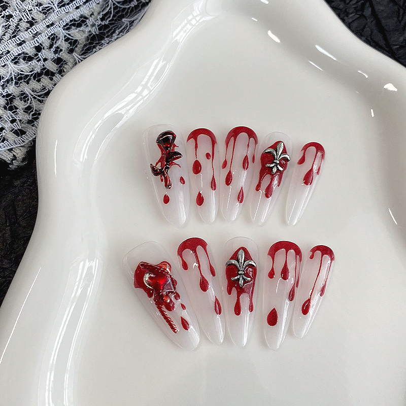 10個入りロングアーモンド型プレスオンネイル、クリアベース、 - Drip Tip Resin のレビューと価格